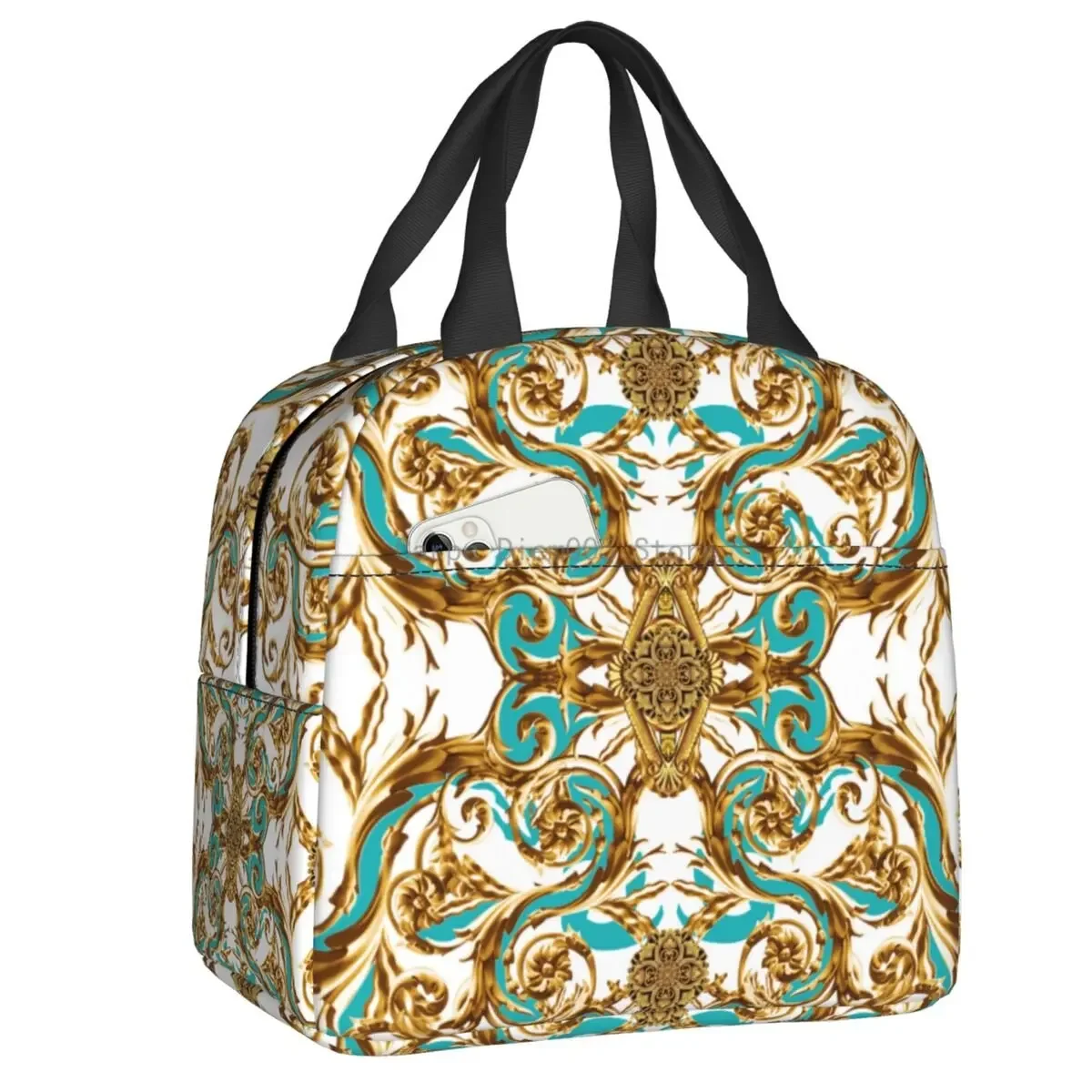 Victorian Baroque Floral Print Insulated Lunch Bag Europe Flower Leakproof Thermal Cooler Bento Box For Women Children Food Bags
