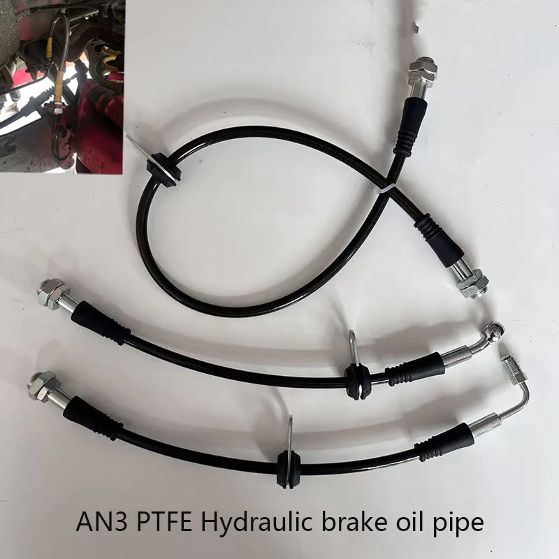 Automotive Aeronautical Hydraulic Front Rear Brake Hose AN3 PTFE Car Stainless Steel Braided Brake Clutch Pipe Line N10X1 Female