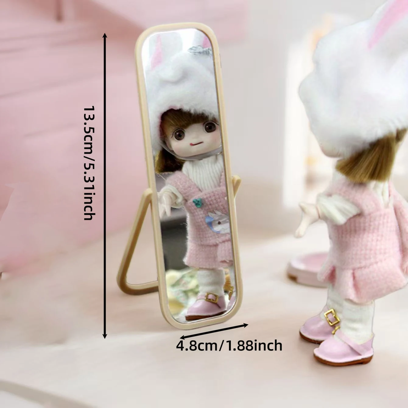 Puppenhaus-Miniatur-Schminkspiegel, Maßstab 1:12, zum freien DIY-Dekorieren von Haus, Schlafzimmer und anderen Szenen, Weihnachtsgeschenk – Detail 4