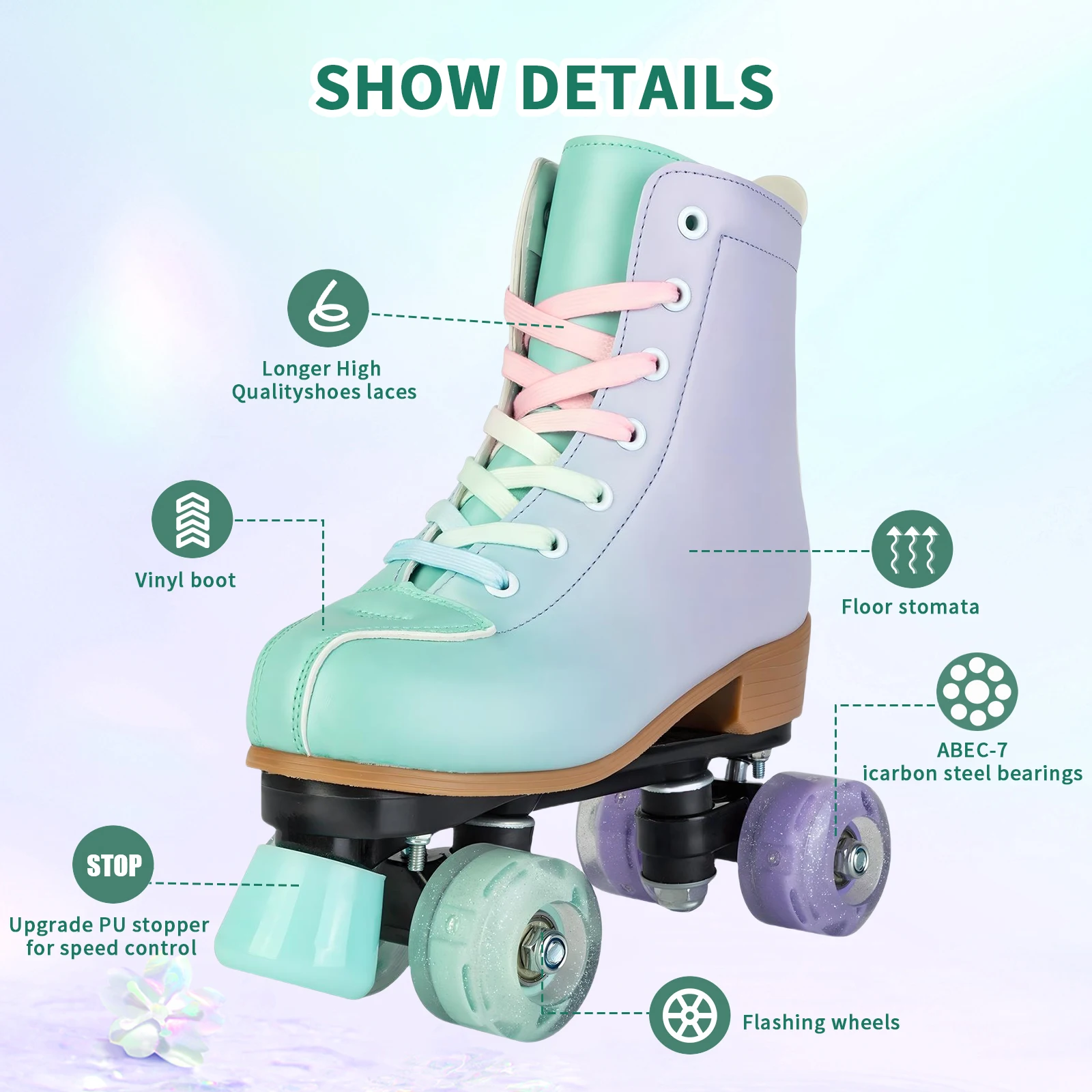 PU Leather Roller Skates For Women Adult Double-Row 4 Wheels Skate Shoes Child Girls Flashing Quad Skating Sneakers 2024 New