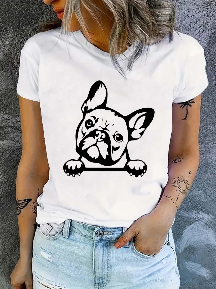 

Women Printed Dog TShirt Short-Sleeve Crew Neck Casual Top Suitable for Spring Summer and Fall Fashionable and Comfortable Shirt