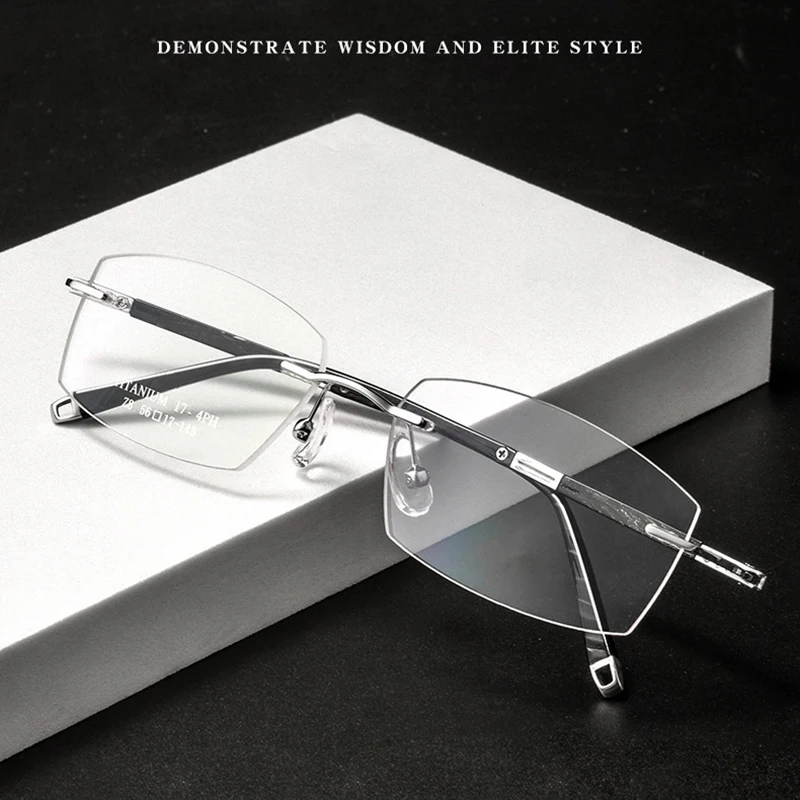 

Rimless Glasses Frame Pure Titanium Men Business Style Eyeglasses with Recipe Customized Lenses Shapes Man Optical Prescription