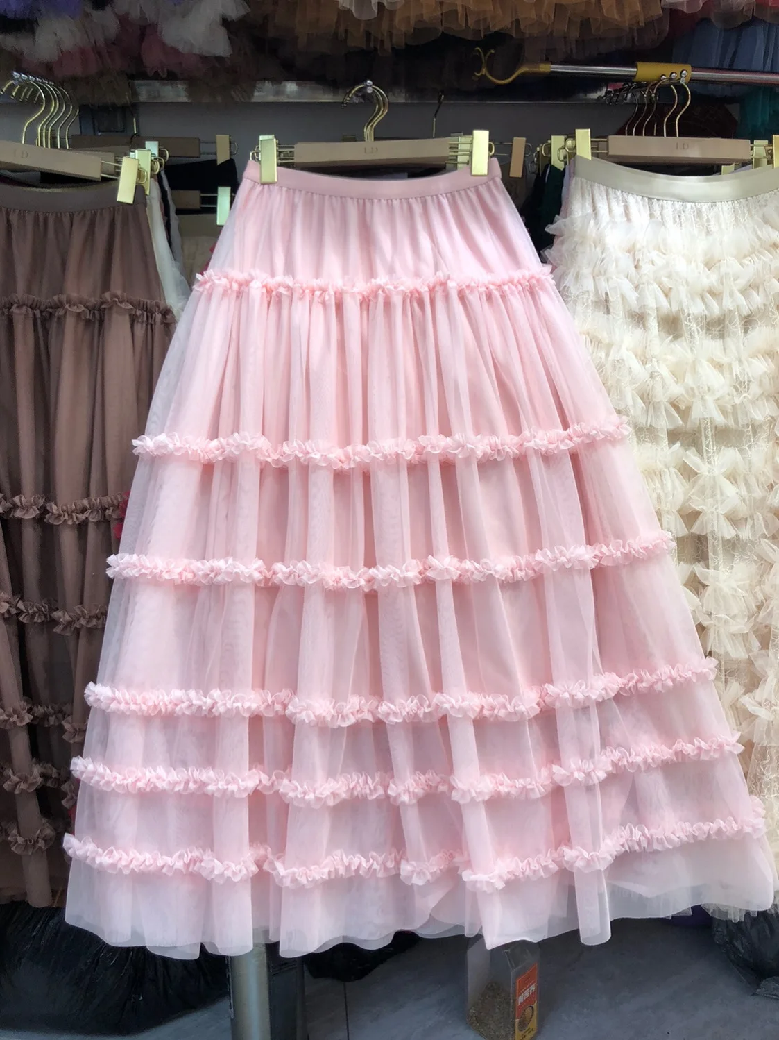 

Элегантная тюлевая юбка А-силуэта миди, женская многослойная юбка-тортик, расклешенная юбка с высокой талией, повседневная, с кружевной отделкой