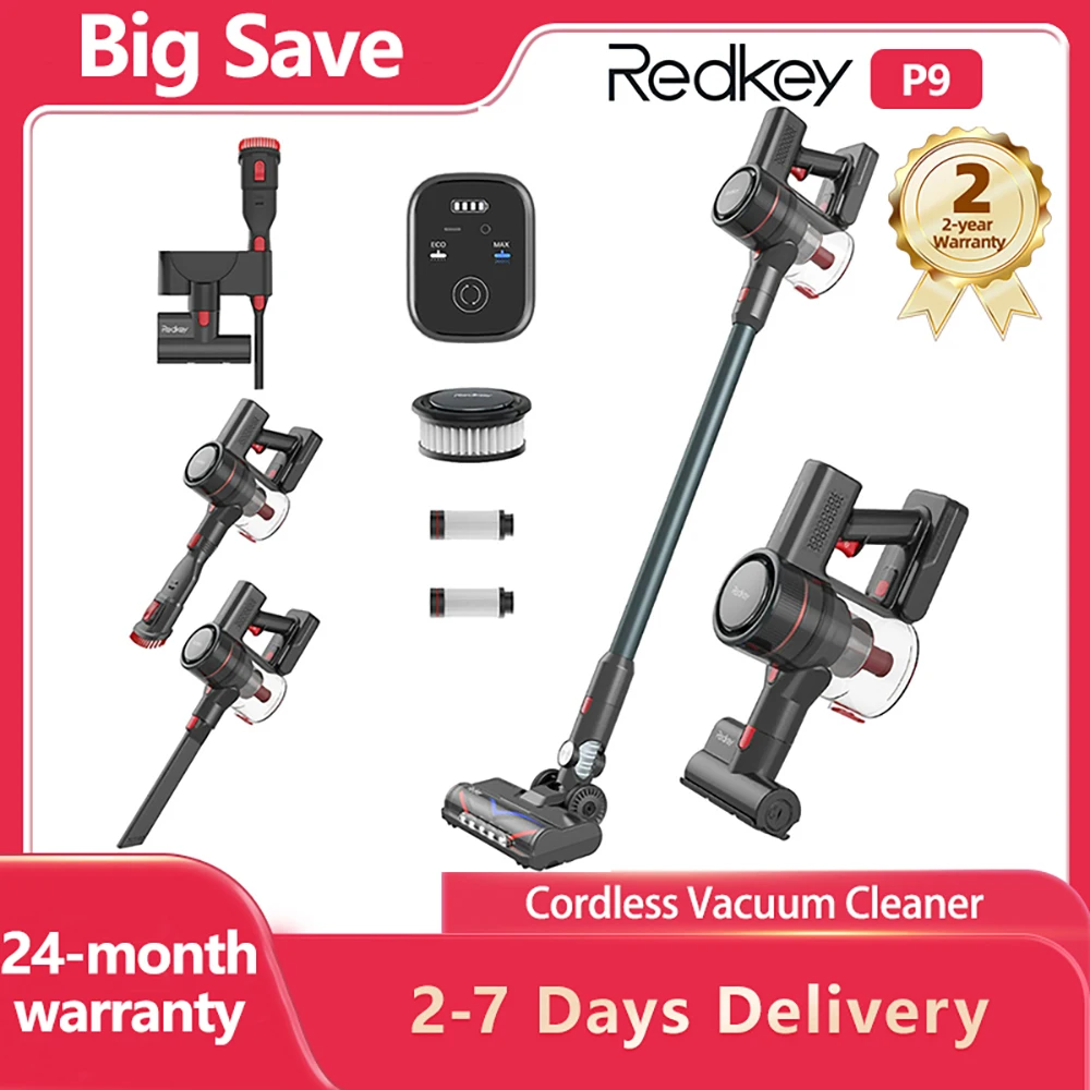 REDKEY P9 Cordless Vacuum Cleaner Cordless 8-in-1 Handheld Vacuum Cleaner 30Kpa 350W Double HEPA Filters LED Display