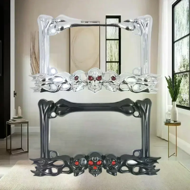 Skull Head Plastic Sport License Plate Frame For Motorcycle Scooters Skull Head Accessory Decoration