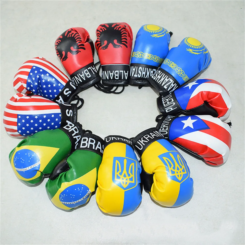 Boxing Gloves Keychains Car Bag Pendant Keychain Sport Leather PVC Boxer Italy Ukraine National Flag Key Chains Accessories Gift