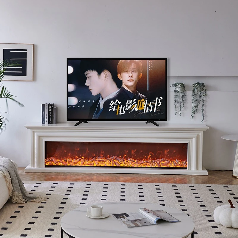 Padiglione europeo in legno massello, mobile TV con caminetto