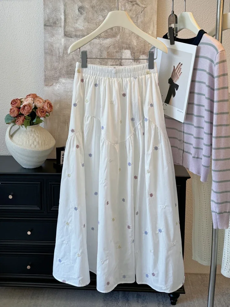 

Casual Versatile Midi Skirt Vintage Niche Design Long Skirt For Women Temperament High Waist A-Line Skirts 2025 Summer New