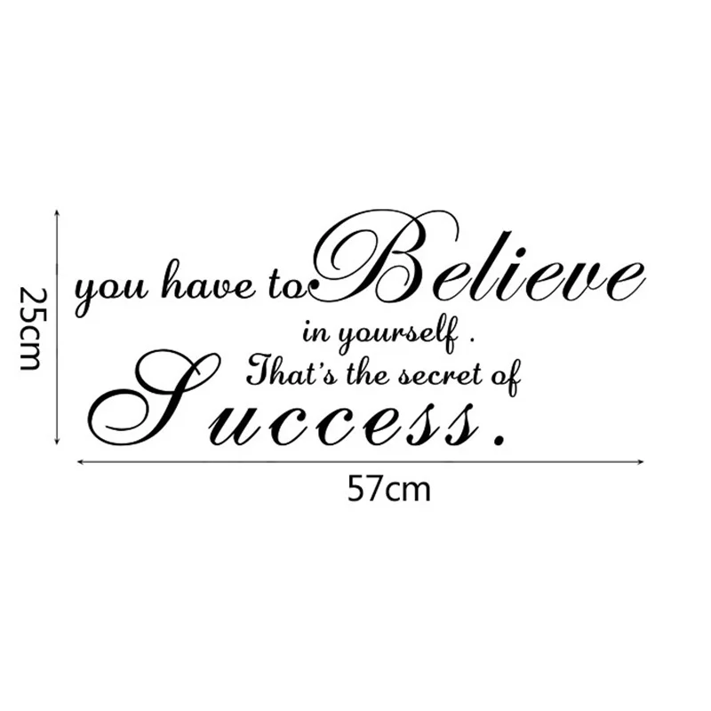 Hot Sale New Believe Success Characters Encourage Quote Vinyl Wall Stickers Home Decor 25x57cm