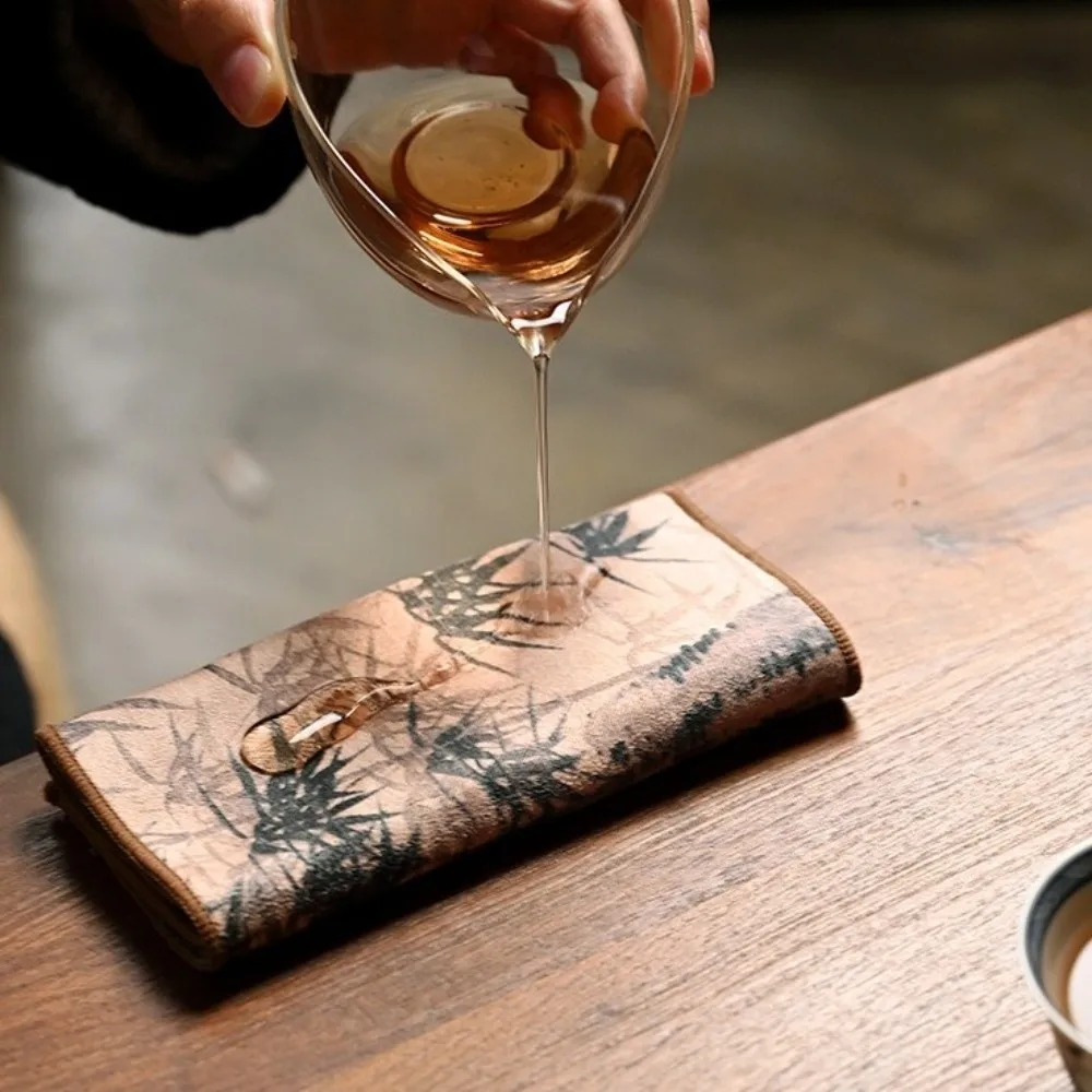 High-end Chinese Painted Suede Thick Tea Towel Hand Towels Coaster Table Mat Super Absorbent Rag Tea Mat Kitchen Cleaning