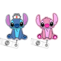 Cartoon Stitch Figure 360° Retractable Badge Reel Nurse Doctor Card Holder Office Hospital Name Card Clamp Pendant
