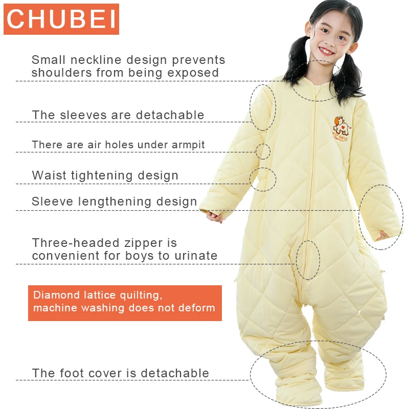 Autumn Winter Children's Sleepwear Kids Pajamas Jumpsuit with Split Legs  2-18 Years Unisex Sleeper Blanket