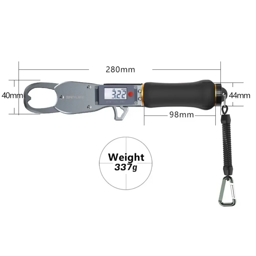 SANLIKE Aluminium Multifunctional Fishing Lip Grip Portable with Digital Scale 360° Rotatable with Digital Scale Fishing Tools