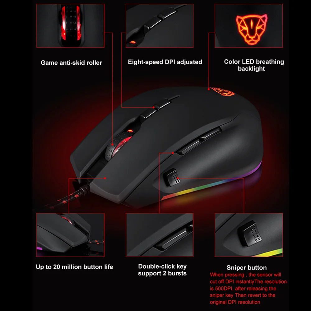 Imagem -03 - Motovelocidade Mouse para Jogos V80 Usb com Fio 8-chave 5000 Dpi Ergonômico Rgb Retroiluminado Pmw 3325 Sensor Óptico Unidade Macro para pc e Laptop