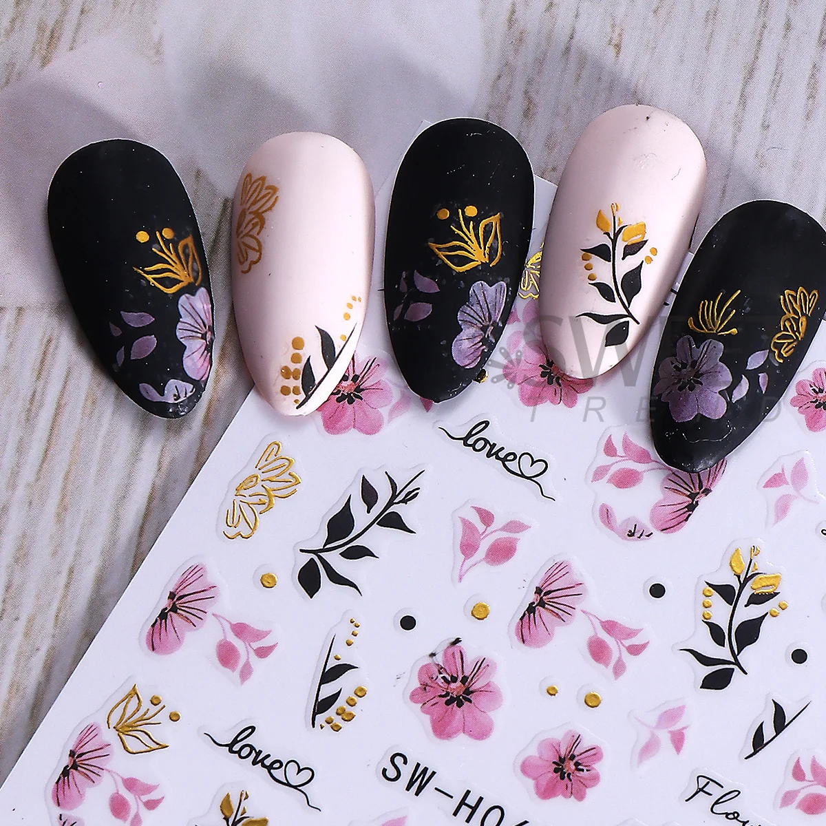 Autocollant pour Nail Art à fleurs roses élégantes, 2 pièces, feuilles florales métalliques dorées, autocollant adhésif, curseur de pétales de printemps, décor de manucure
