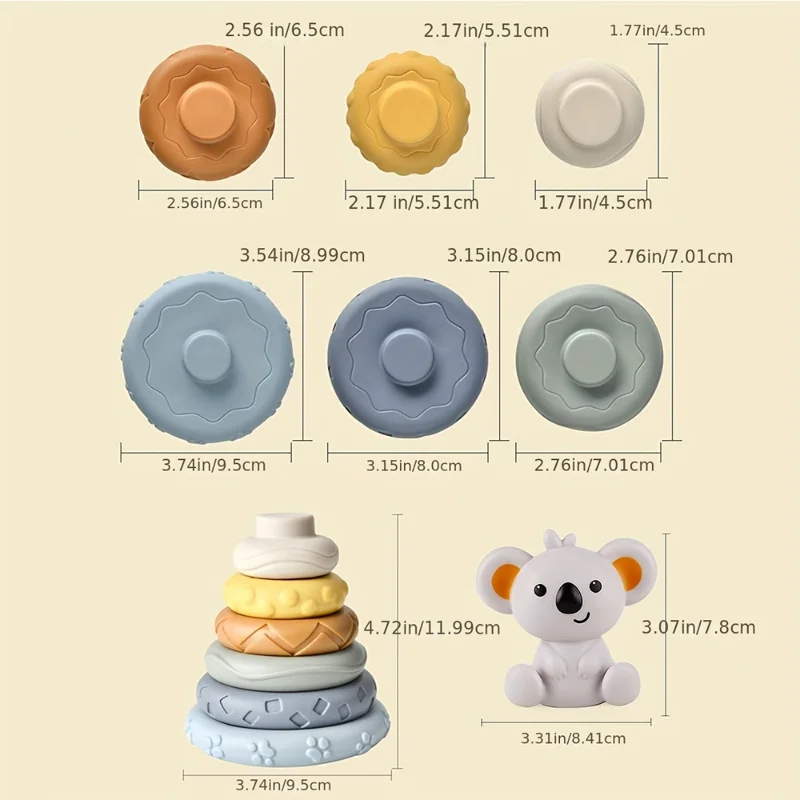 Soft Silicone Koala Amassar Blocos de Construção para Crianças, Torre Empilhamento, Banho Mordedor, Montessori Educação Presente, Brinquedos para Bebês