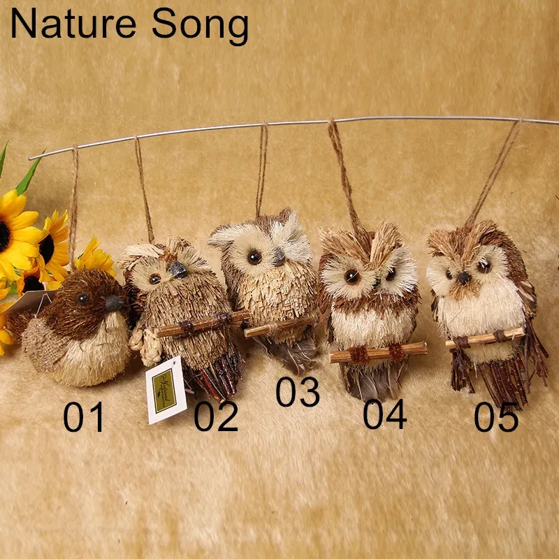 Vintage Handmade Weaving Owl Pendant, Home Wall Decoration, Natural Material, Straw, Christmas Party Supplies, Garden Decor