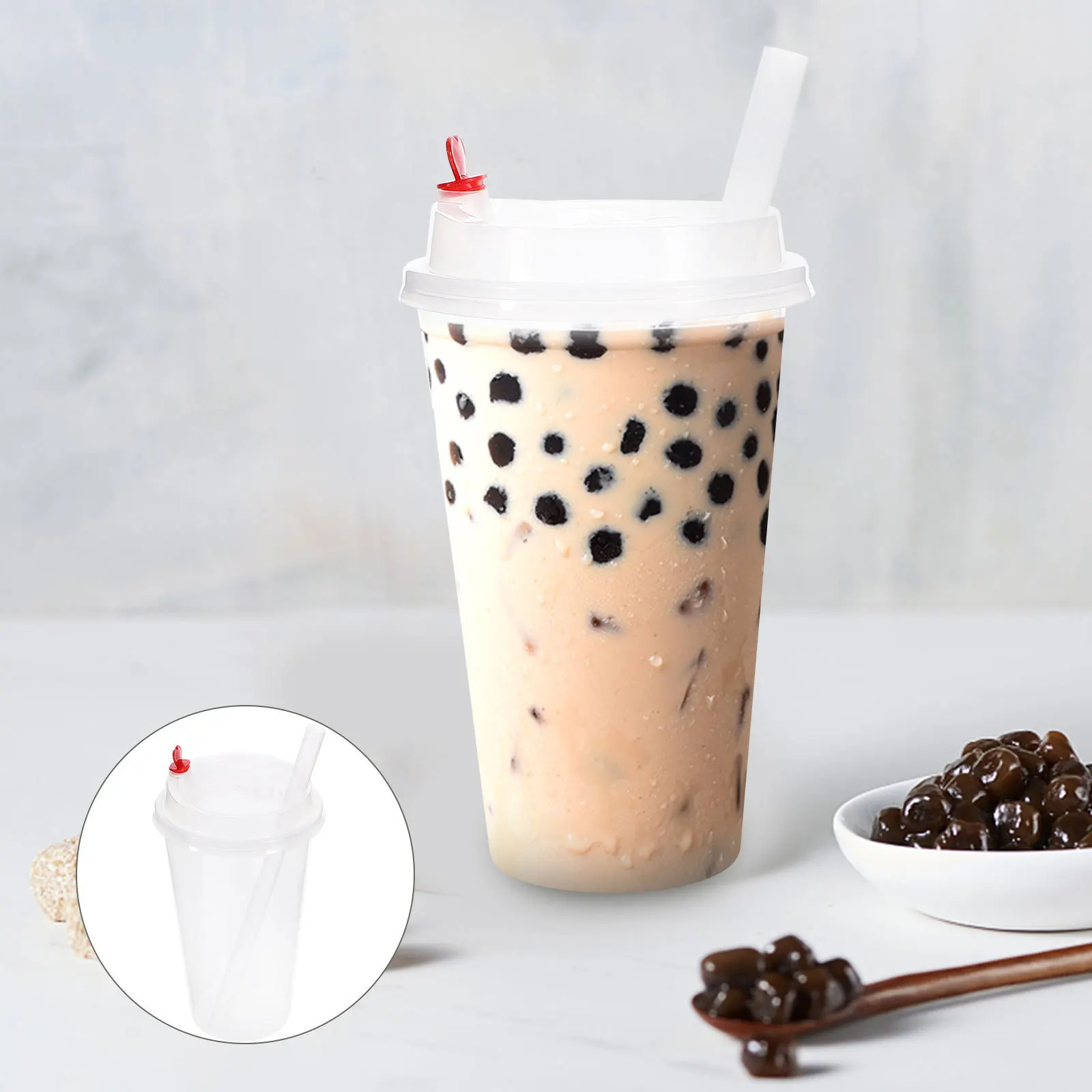 

25Sets Clear Plastic Drinking Cups Portable Large Capacity Coffee Juice Water Cups Lids Multipurpose Water Cup