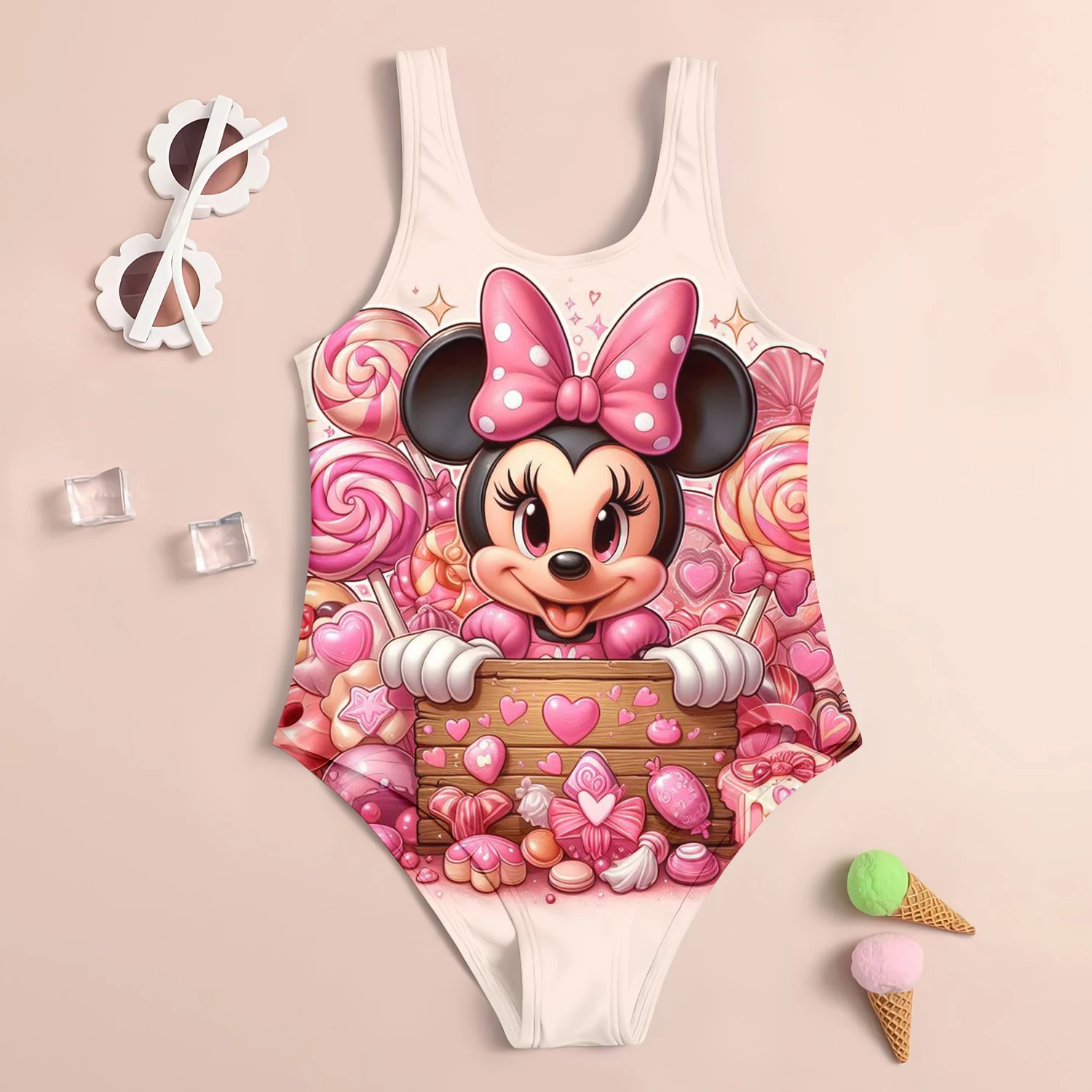 2024 Summer New Children\'s One-Piece Swimsuit Cute Daisy & Minnie 3d Printed Girl Women\'s Breathable Kids Summer Seaside Clothes