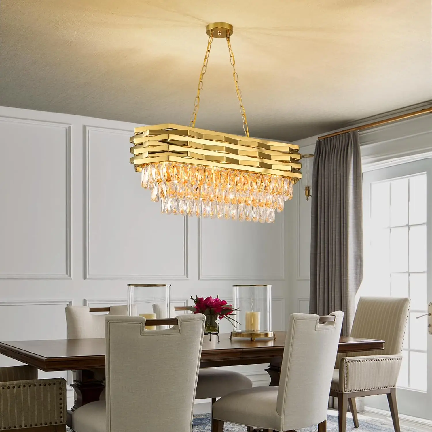 Gold Modern Crystal Chandeliers for Dining Room 8-Light Gold Chandelier Living Room Dining Room Chandelier Over Table Oval Ceili