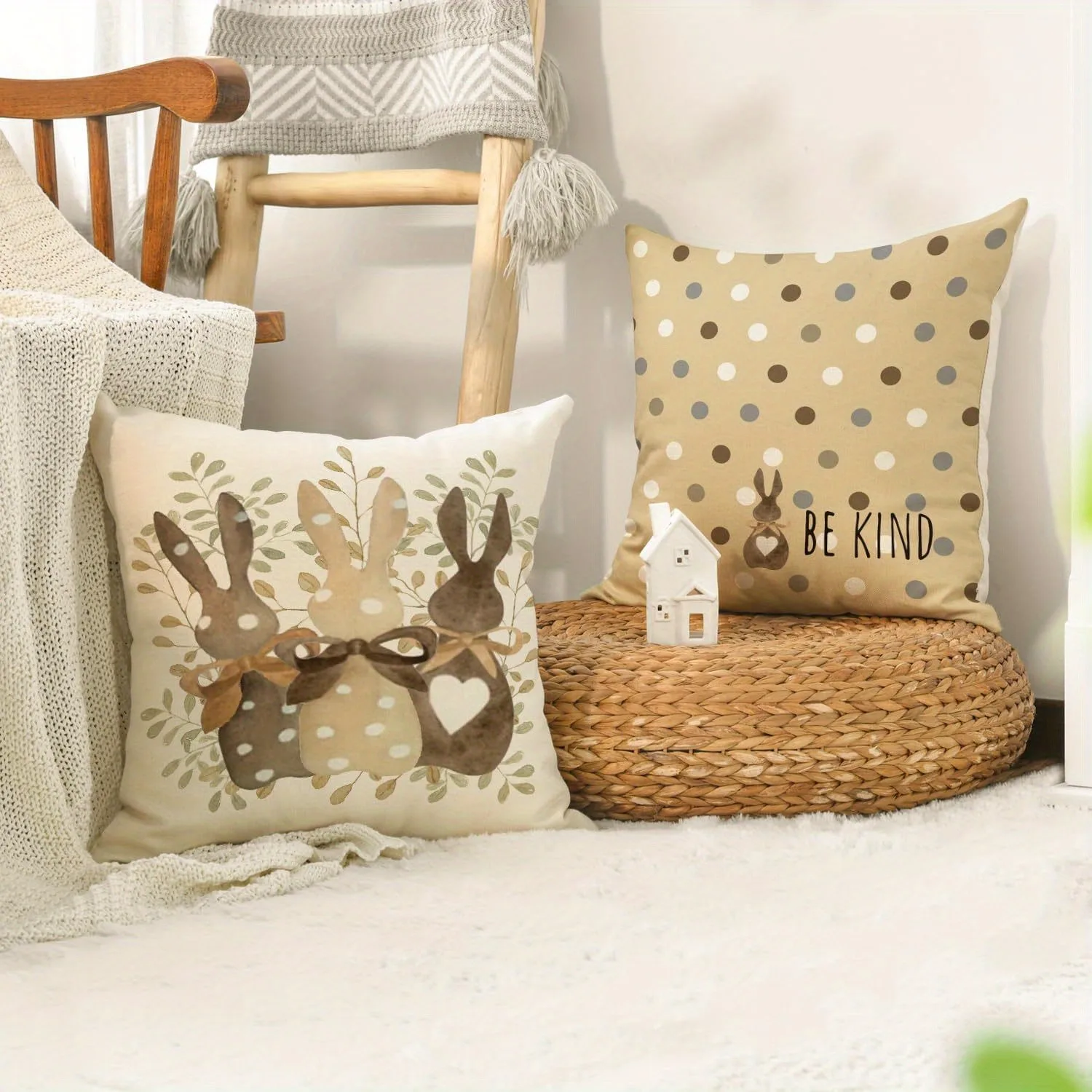 Easter pillow cover home farmhouse holiday celebration decoration Rabbit pattern printing room Sofa chair cushion cover