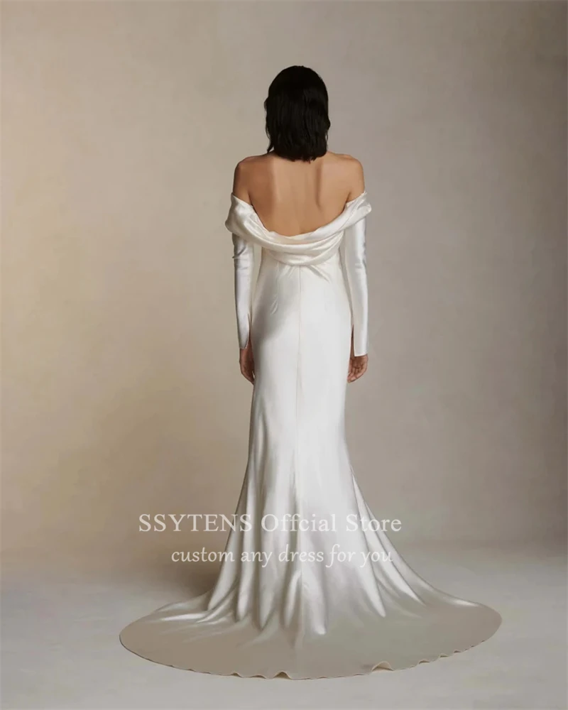 Ssytens civil satin eine Linie Brautkleider für Frauen schulter freie Brautkleider Braut boden lange Langarm vestido de mariages