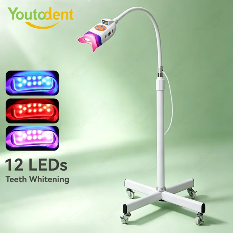 Youtcdent 12 LED Teeth Whitening Machine Floor Stand 3 Colors Cold Light Accelerator Bleaching Lamp for Dental Clinic
