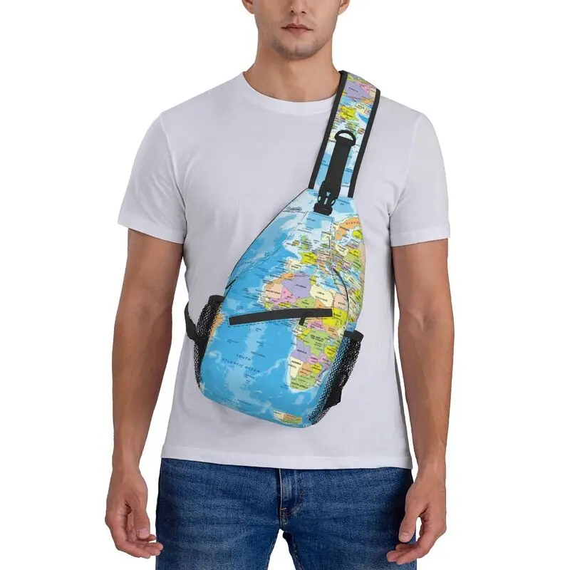 Personalizado mapa do mundo sling sacos de ombro moda masculina crossbody peito mochila ciclismo acampamento daypack