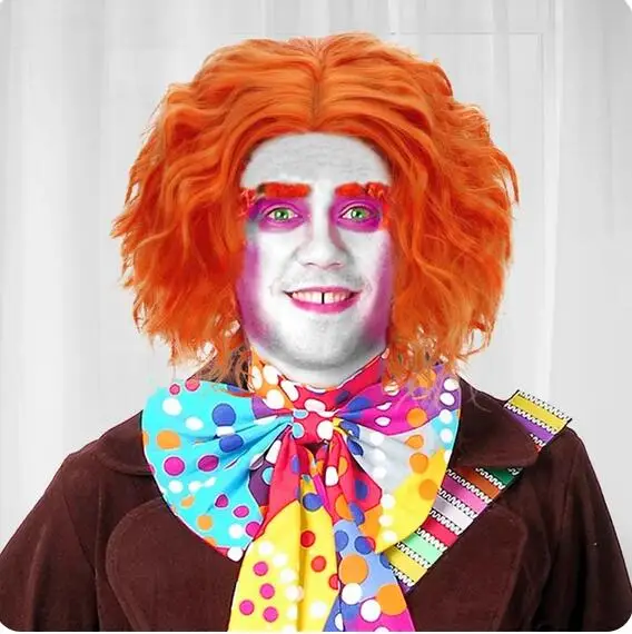 12-calowa krótka pomarańczowa kręcona peruka do cosplay Mad Hatter dla mężczyzn na Halloween, Boże Narodzenie, Święto Dziękczynienia