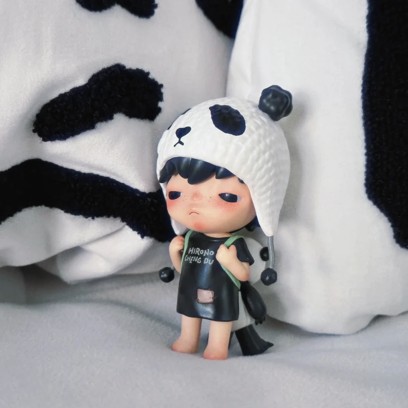 

Hirono Stray Panda Exclusive Figure Black and White Panda Hat Lonely Boy with Cute Animal Doll Designer Toys Collection Art