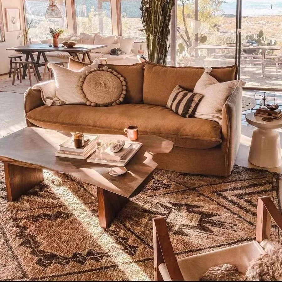 Modern three-person straight row removable and washable small apartment sofa