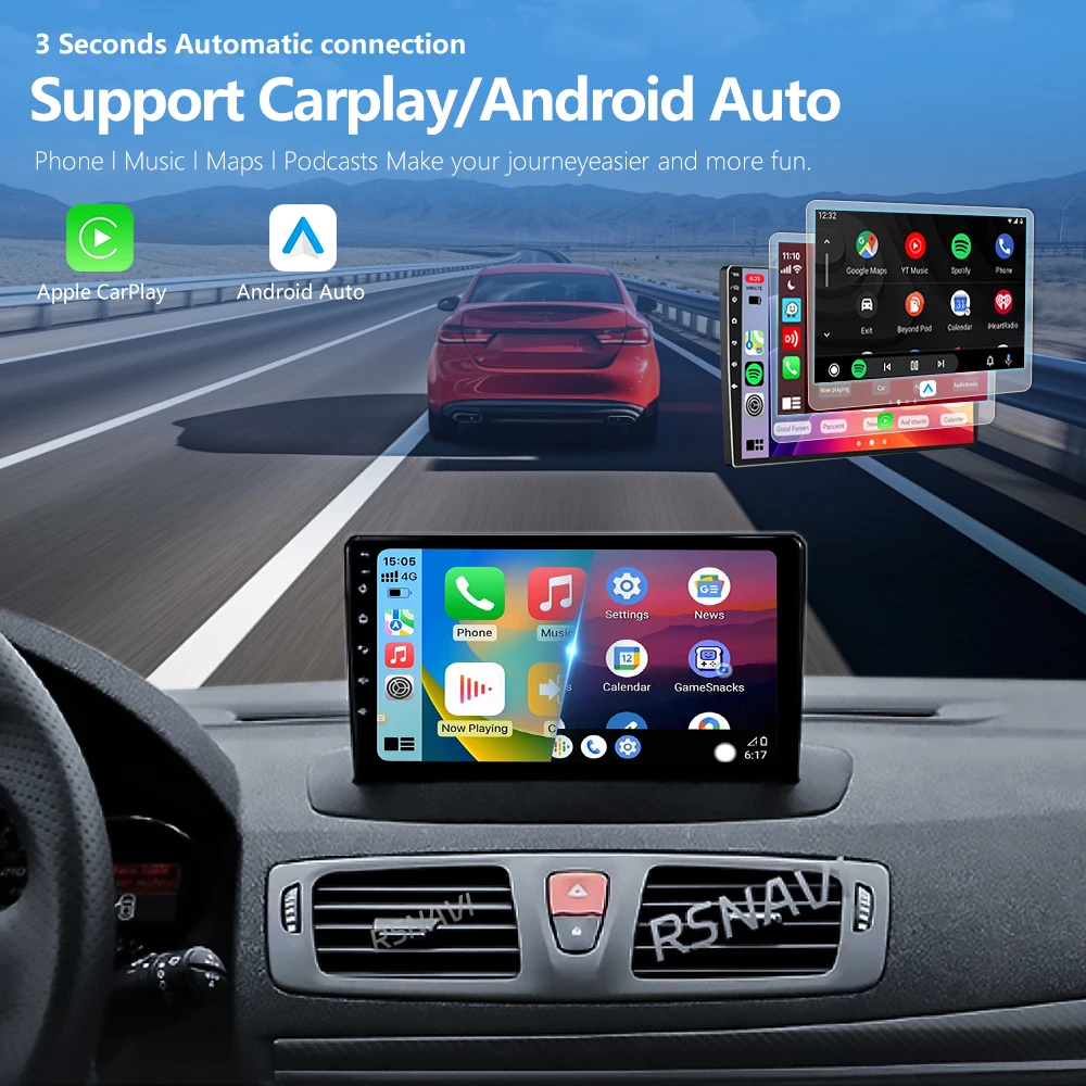 Android 16 Carplay Auto Car Player Radio Multimedia For Renault Megane 3 Fluence Samsung SM3 2008 - 2014 Stereo 2Din Head Unit