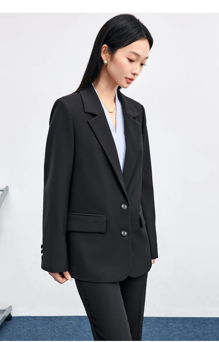 SENTUBILA Einfarbige Blazer für Damen 2026 Herbst Reverskragen Einreihig Zweiknopf Gerade Locker Sitzender Maßgeschneiderter Mantel 153XC8811X – Detail 30