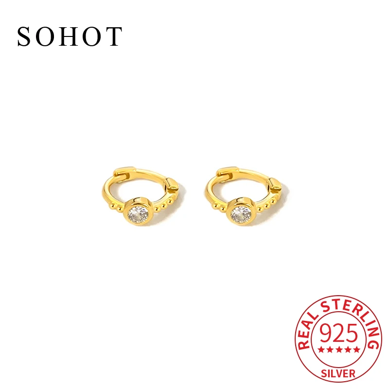 

Real 925 Sterling Silver Exquisite Round Zircon Hoop Earrings For Charm Women Classic Fine Jewelry Personality Accessories