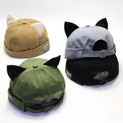 Unisex melão gorro boné, orelhas de gato cúpula chapéu, monocromático, kawaii menina chapéu, ajustável, todos os jogos, primavera, verão, homens, mulheres, bonito