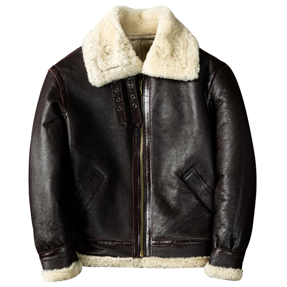 

Russian Winter Warm Shearling Jacket Man Thick Warm Original Sheepskin Fur Lined B3 Coat For Man European and American Style