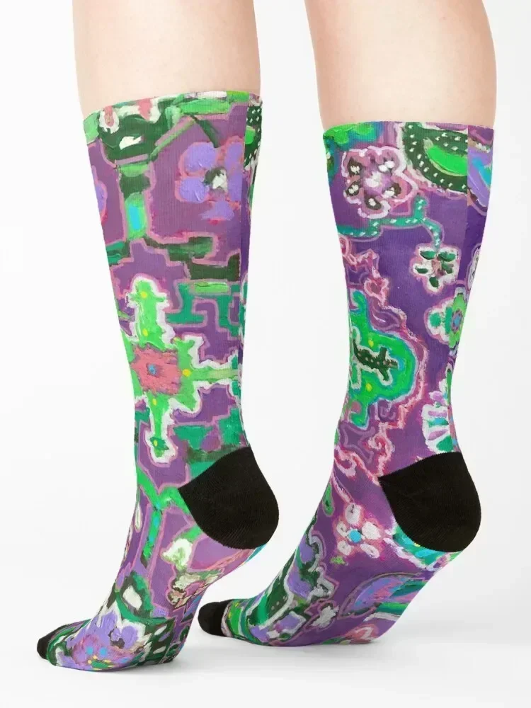 Purple Pink and Green Fantasy Tapestry Art Socks cute Stockings compression football Luxury Woman Socks Men's