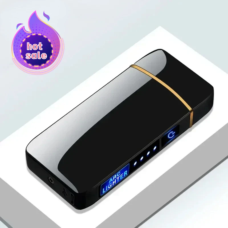 

Thermoelectric Windproof Metal Lighter Dual Arc Plasma Flameless Rechargeable USB LED Power Display Touch Sensor Men's Gift