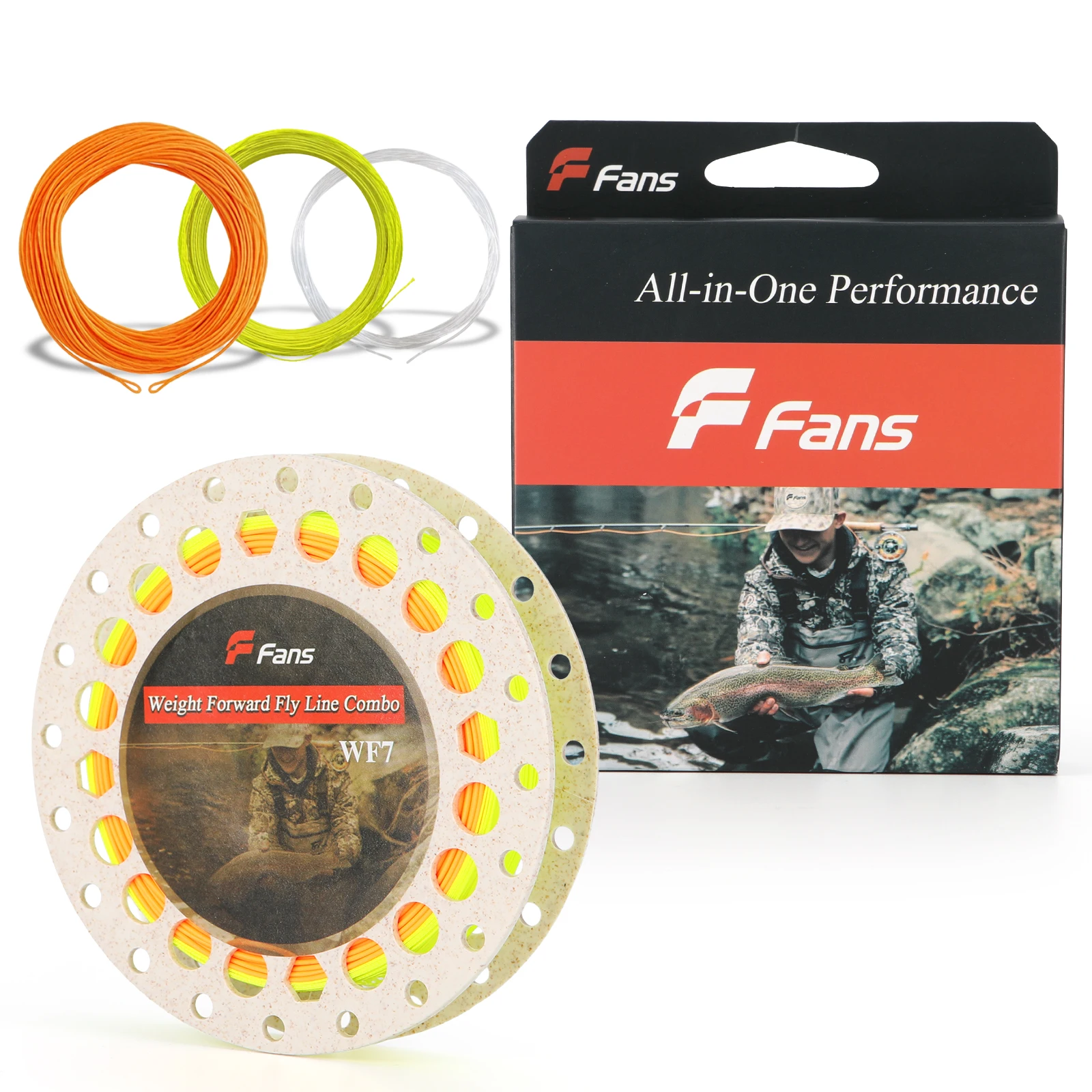 Combinação de linha de pesca com mosca de 8 ventiladores, linha flutuante de peso para frente com dois laços soldados, linha de apoio, líder cônico, WF2, WF3, WF4, WF5, WF6