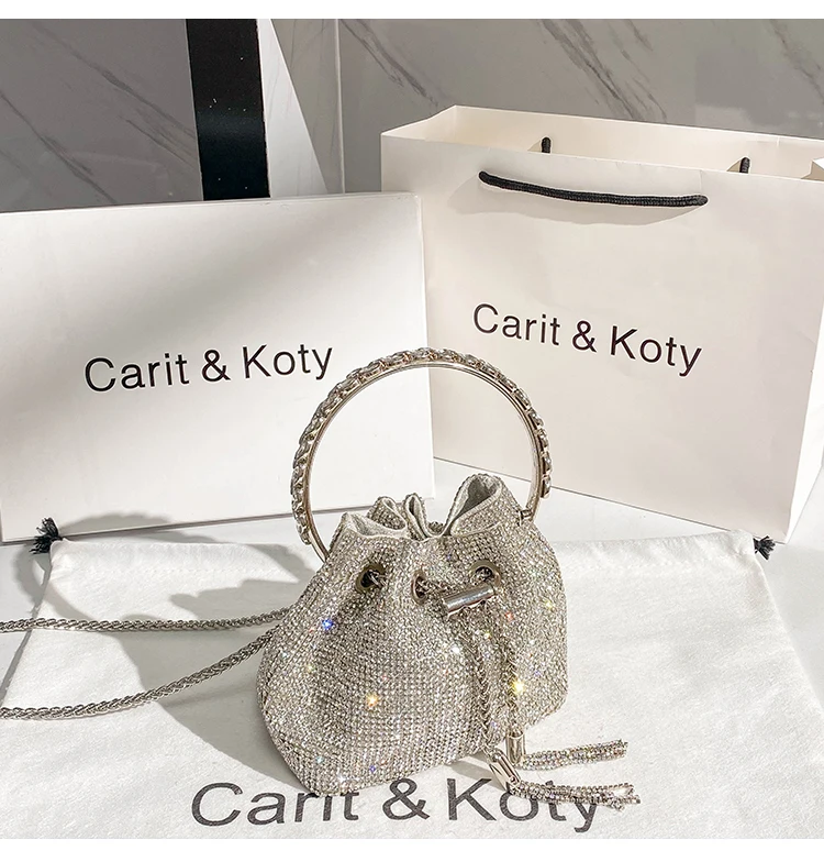 Strass Diamant Abend Clutch Tasche Luxus Designer Metall Ring Damen Handtasche Hochzeit Party Bling Eimer Geldbörse Schultertasche – Detail 3