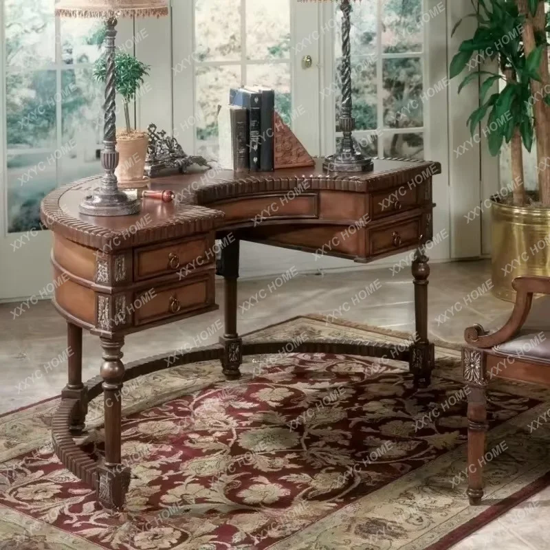 XX carved solid wood semicircular desk retro home high-end writing table