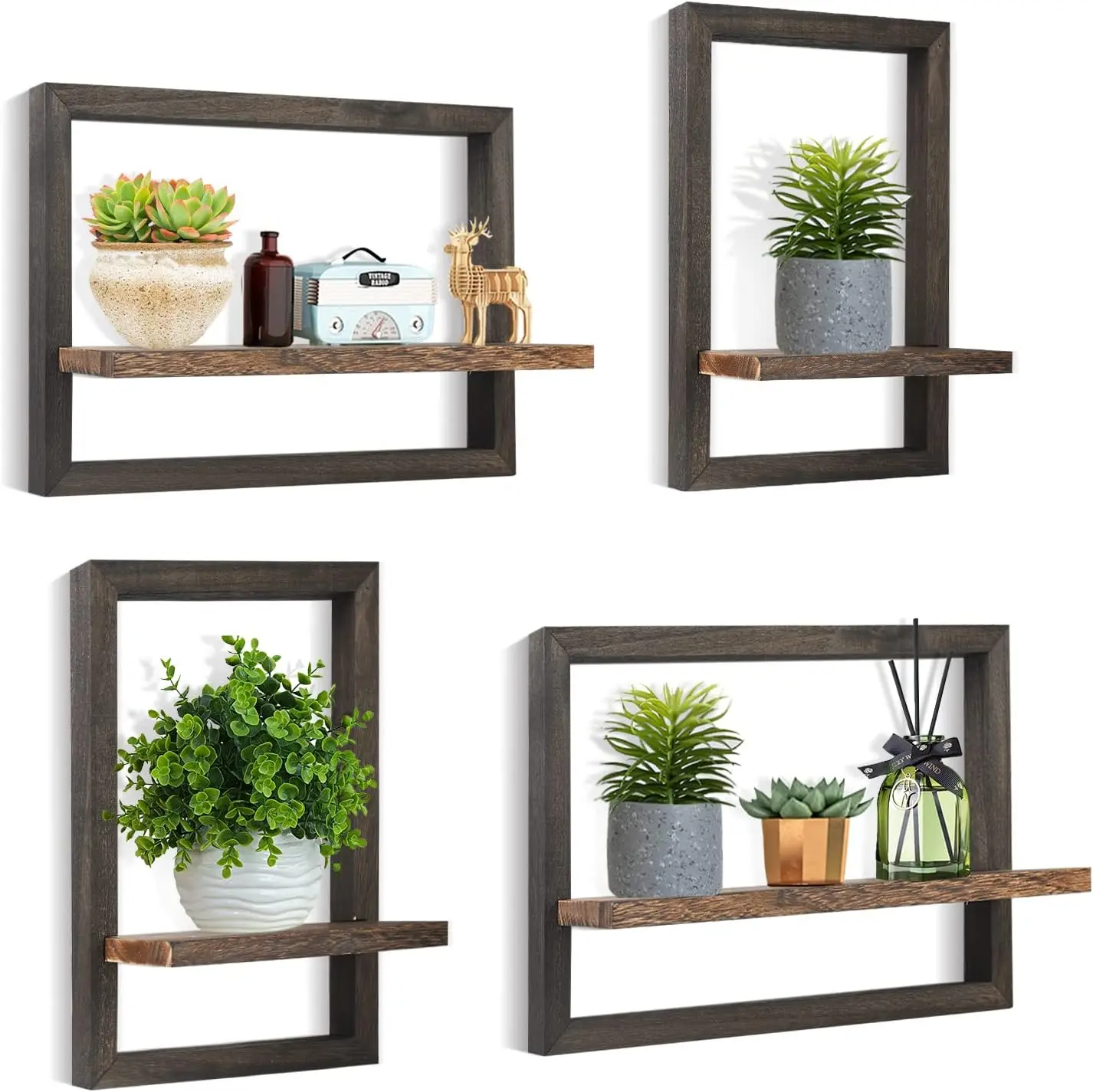 

Floating Shelves for Wall, Rustic Square Hanging Floating Shelves Set of 4 Wood, Wall Decor Mounted Bathroom, Living Ro