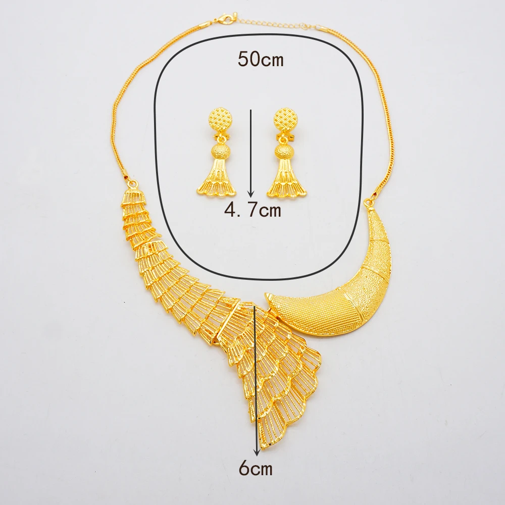 여성용 두바이 패션 골드 컬러 드롭 귀걸이 목걸이 세트, 두바이 웨딩 파티 쥬얼리 선물, 최신