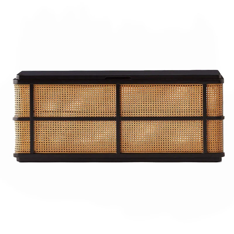 

Bedroom Solid Wood Bedside Cabinet Storage Box Household Bedside Cabinet Rattan Decorative Delray Trunk Cabinet Black Flip