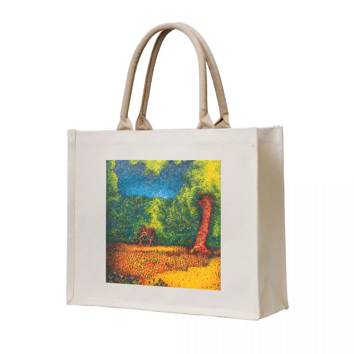 

Pointillist couple in park drawing Tote Bag personalized tote bag custom fabric bag university shopper Woman shopper