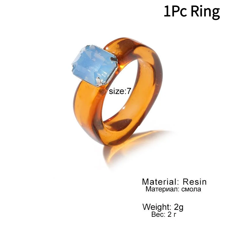 1Pc Fashion Simple Inlaid Colorful Zircon Resin Ring Women Sweet Cute Birthday Party Commemorative Jewelry Gift.