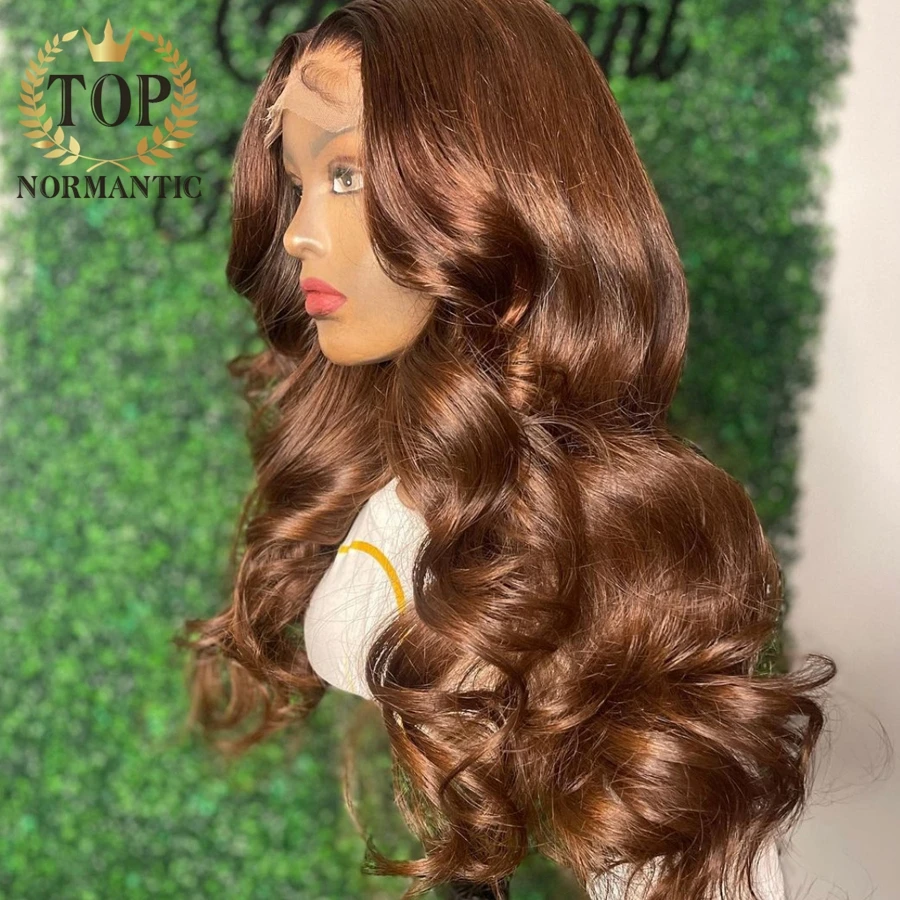 Topnormantic Brown Color Body Wave Wig with Preplucked Hairline 13x6 Lace Front Remy Brazilian Human Hair Wig for Women