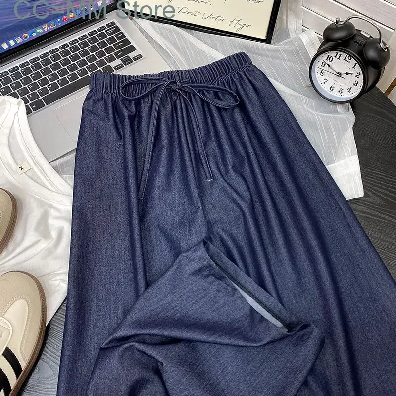女性用ワイドレッグパンツ,ヴィンテージ,ハイウエスト,ドローストリング,バギー,カジュアル,フルレングス,ストレート,新品