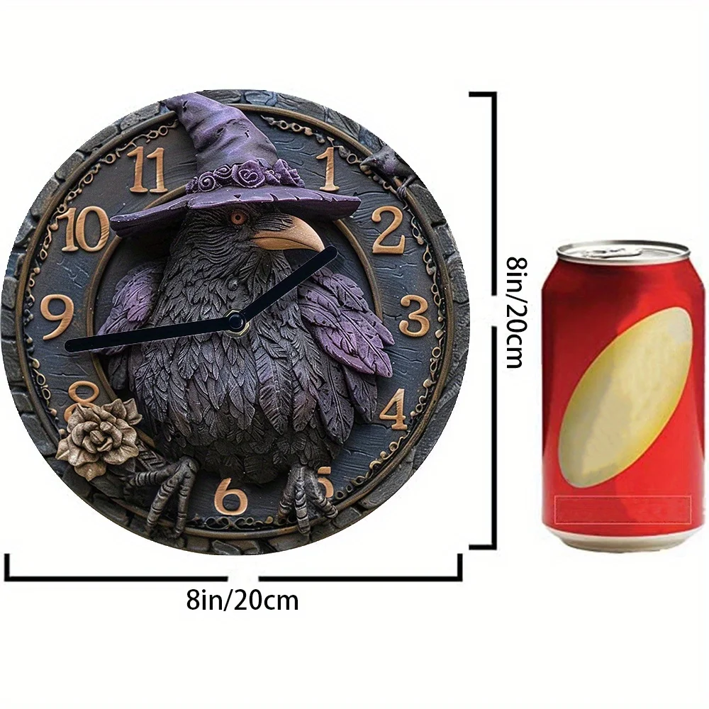 Aluminum Wall Clock With 2D Crow Design - Perfect For Autumn Decor, Pet Lovers & Thanksgiving/Halloween Gifts