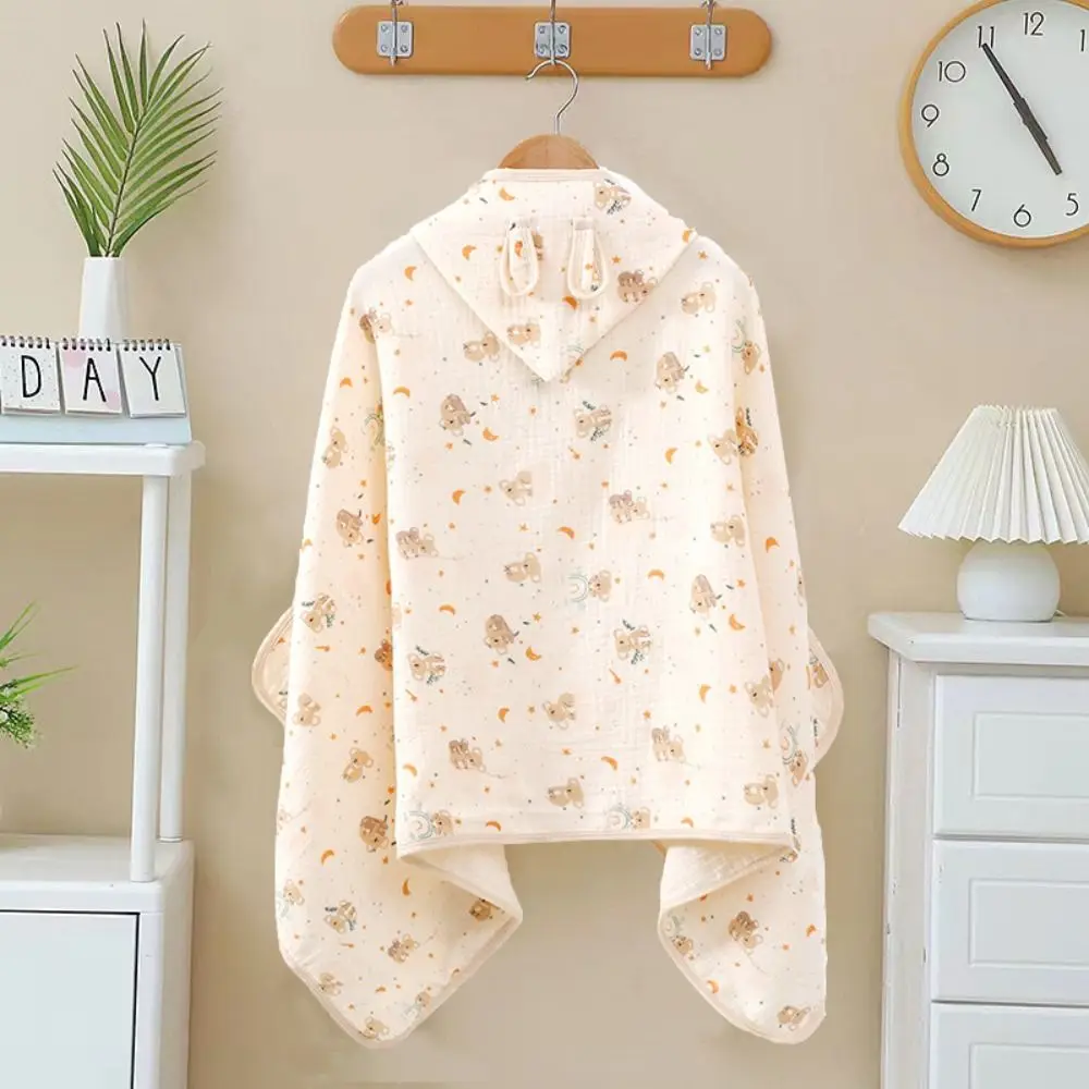 Multipurpose Cartoon Printed Baby Gauze Bath Towel Four Layer Comfortable Hooded Bathrobe Soft Absorbent Infant Bathrobe Bath